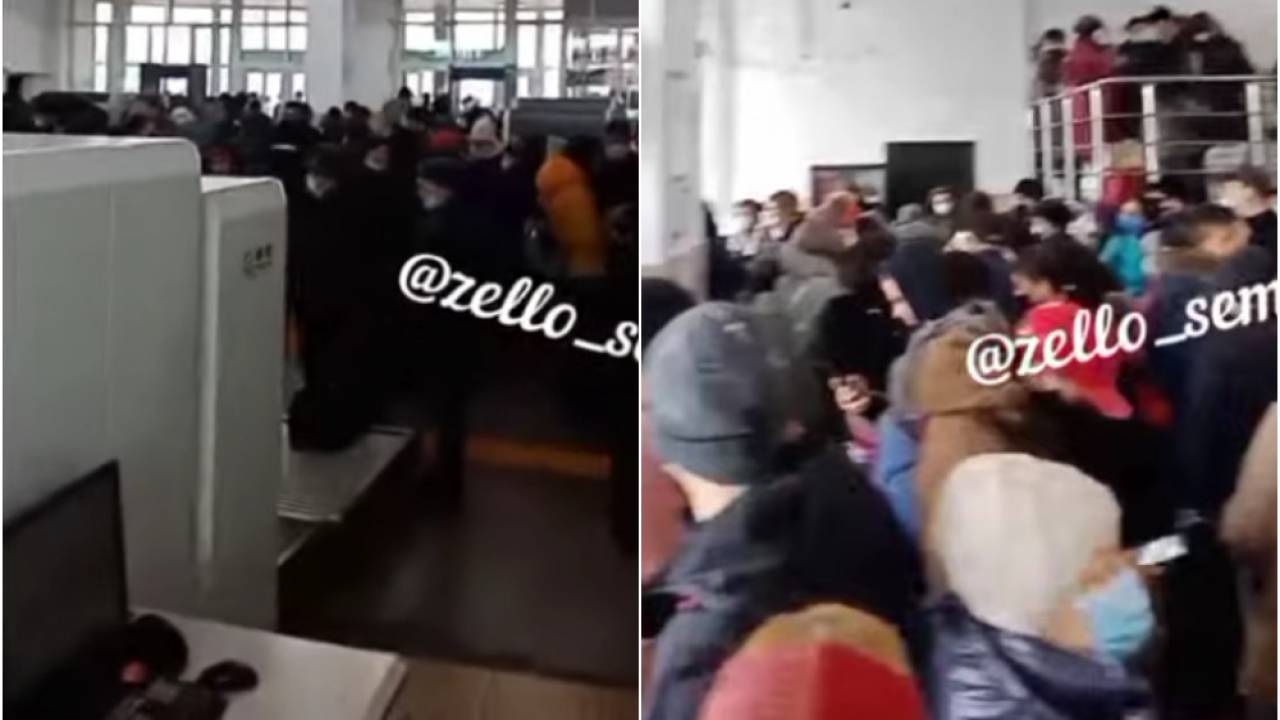 Толпа на вокзале в Семее попала на видео